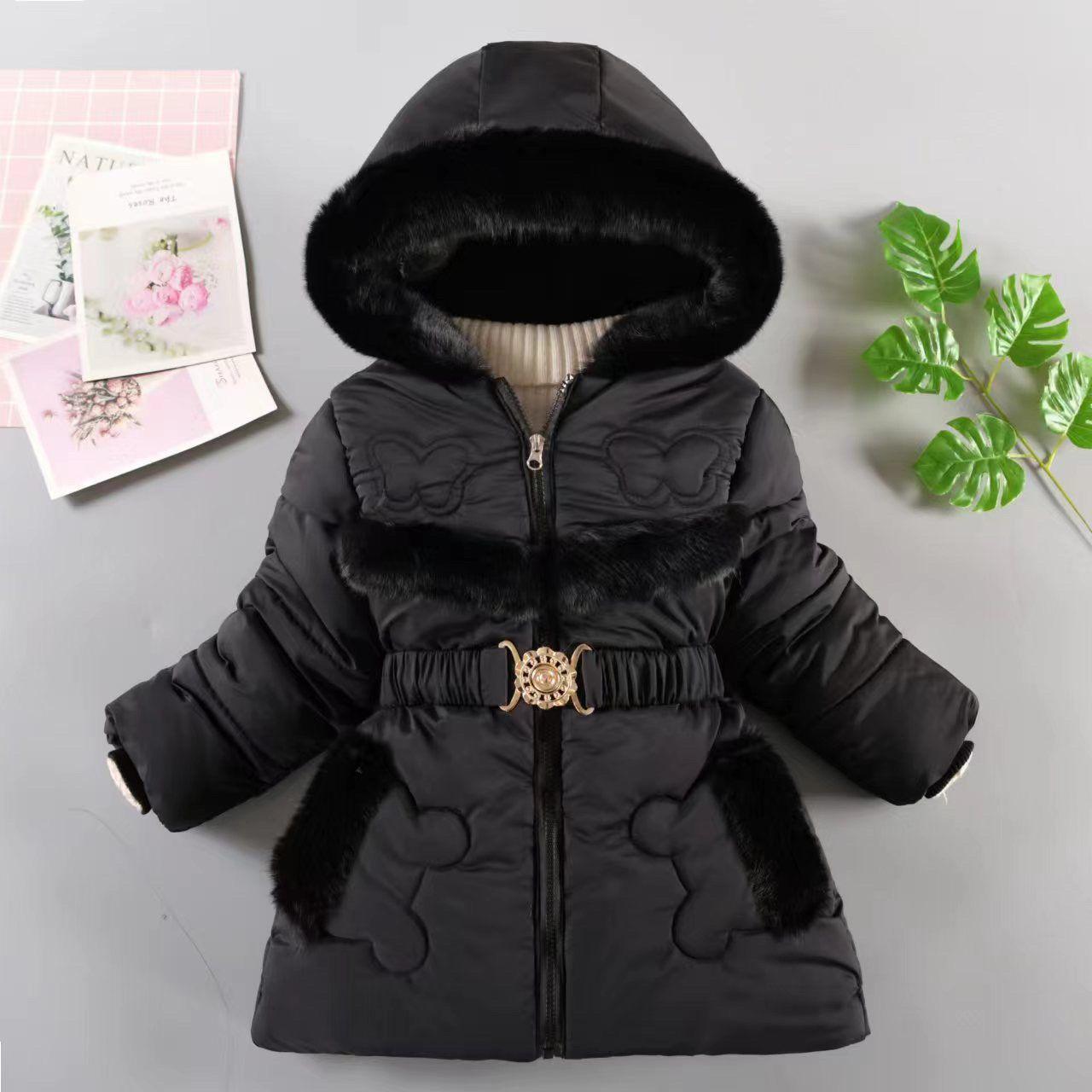 Gefütterte Mädchen-Winterjacke aus dicker Baumwolle mit Fleece 150 schwarz von Joom DACH