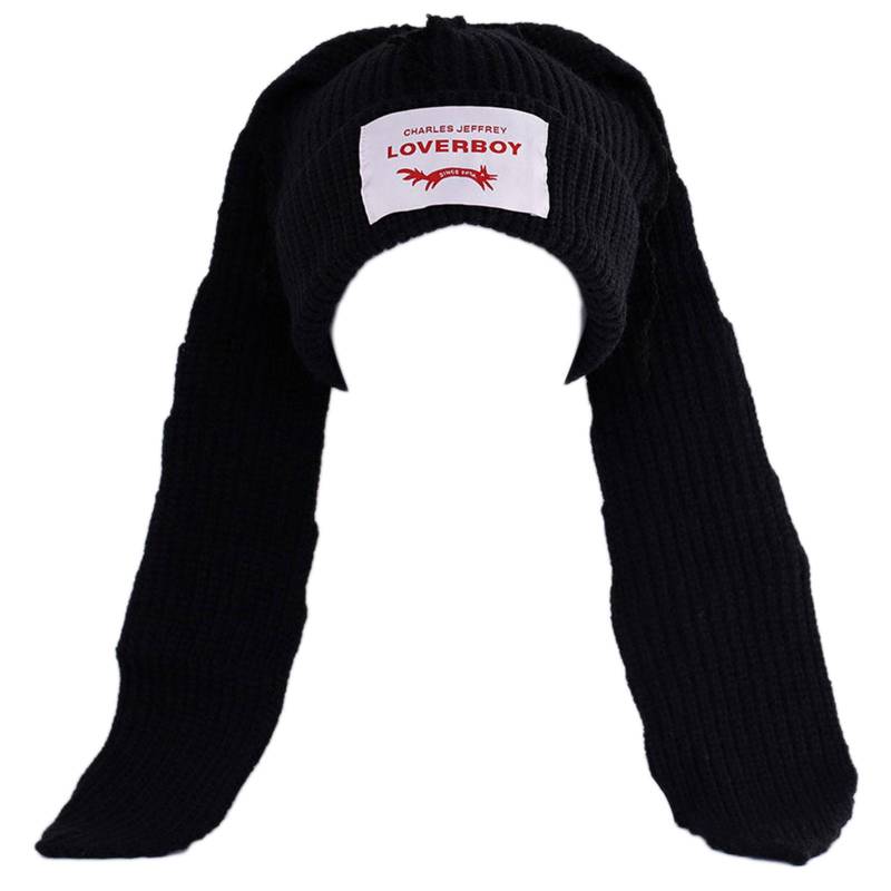 Gehäkelte Strickmütze Skullies Beanie Langohrmütze Niedliche Häschenmütze Hasenohrenmütze Damen Herbst Winter Warm Lustige Mütze schwarz von Joom DACH