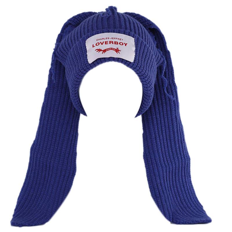Gehäkelte Strickmütze Skullies Beanie Langohrmütze Niedliche Häschenmütze Hasenohrenmütze Damen Herbst Winter Warm Lustige Mütze königsblau von Joom DACH