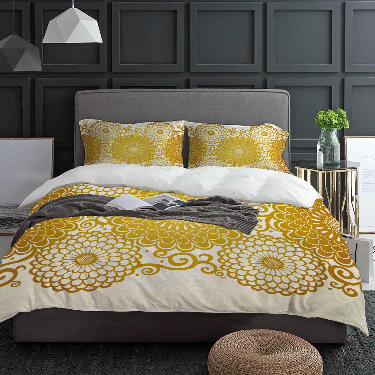 Gelbe Blume Pfingstrose Bettwäsche Set 3-teilig Jungen Mädchen Bettbezug Kissenbezug Kinder Erwachsene Bettdeckenbezug Doppelbett Set Heimtextilien EU single(135x200cm) von Joom DACH