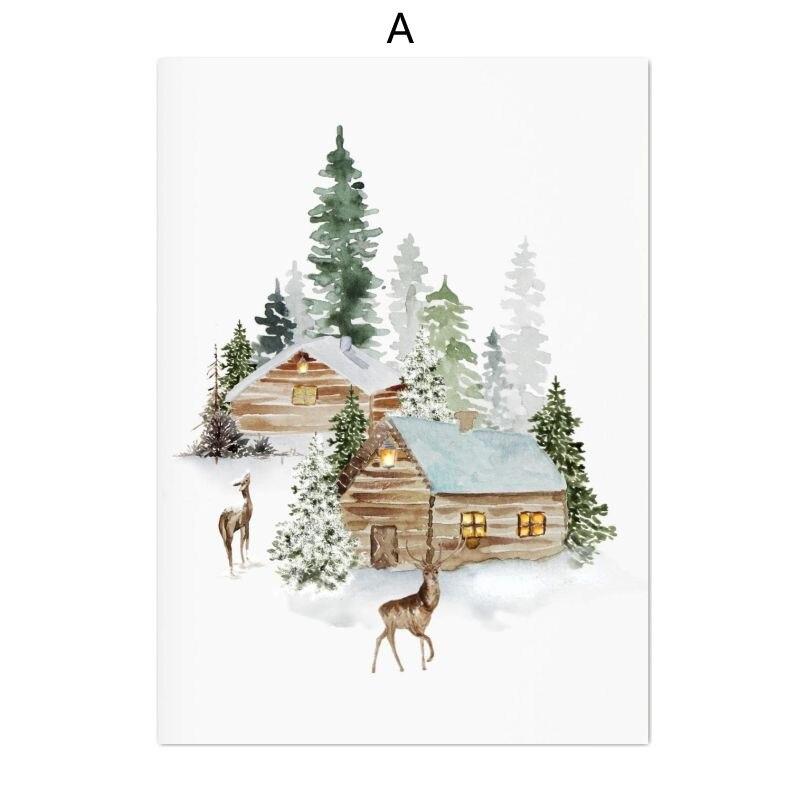 Gemälde Wandkunst Weihnachten Bauernhaus Bilder Wald Hirsch Wald Poster und Drucke Winter Leinwand Gemälde Wohnkultur 40X50cm No Frame von Joom DACH