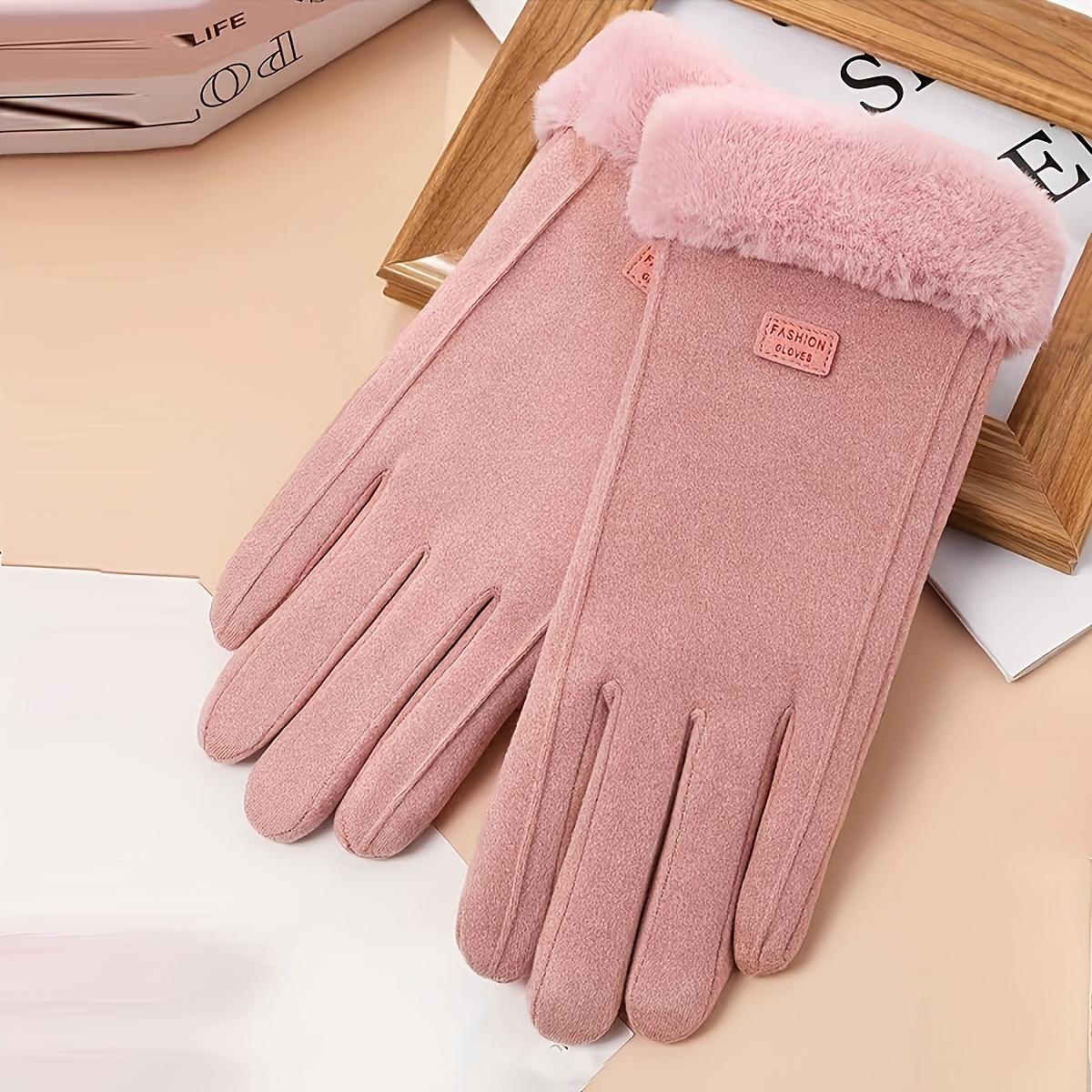 Gemütliche Damen Beige Touchscreen Handschuhe Dick Warm Plüschgefüttert Winterhandschuhe Vollfingerdesign Strickhandwerk von Joom DACH