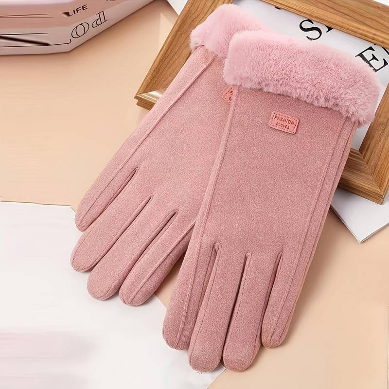 Gemütliche Damen Beige Touchscreen Handschuhe Dick Warm Plüschgefüttert Winterhandschuhe Vollfingerdesign Strickhandwerk von Joom DACH