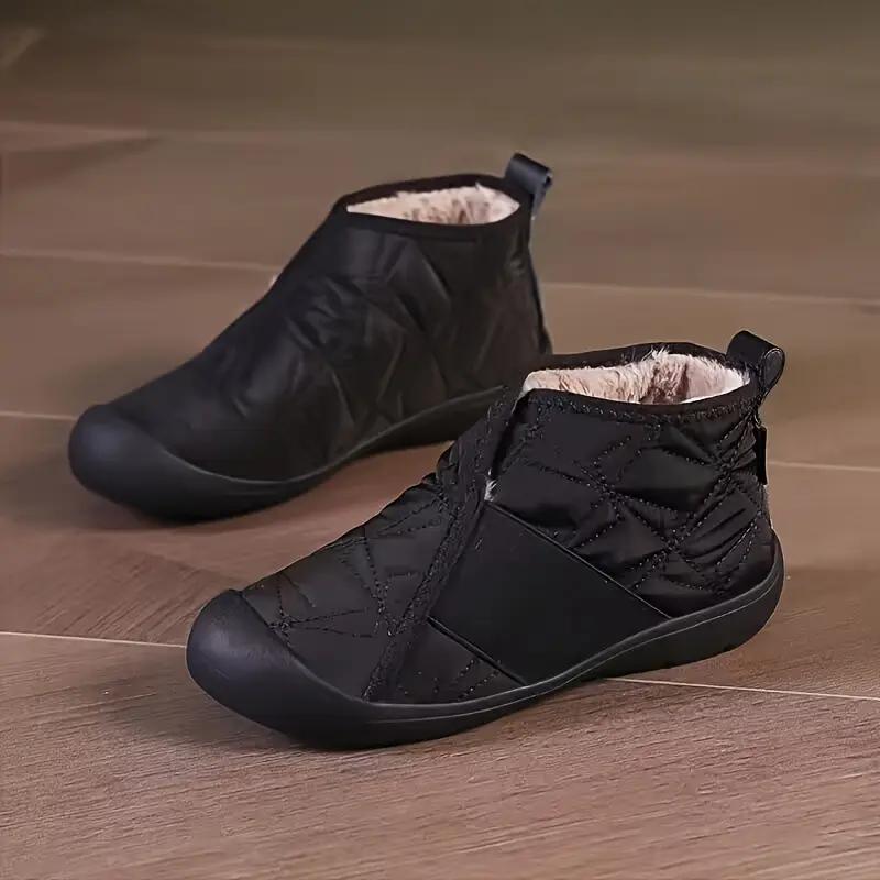 Gemütliche Damen Winter Stiefeletten - Schlupfschuhe, Plüschfutter, Weiche Sohle Schneeschuhe in Unifarben 40 schwarz von Joom DACH