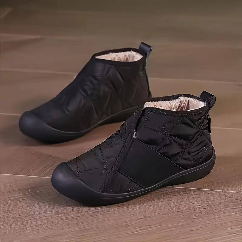 Gemütliche Damen Winter Stiefeletten - Schlupfschuhe, Plüschfutter, Weiche Sohle Schneeschuhe in Unifarben 40 schwarz von Joom DACH