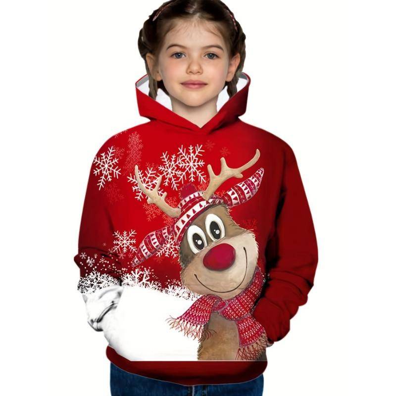 Gemütlicher Pullover mit Schneeflocken-Rentier-Muster, modische Sweatshirts, Kinder, lange Ärmel, trendig, bequem, Jahreszeiten 160CM von Joom DACH