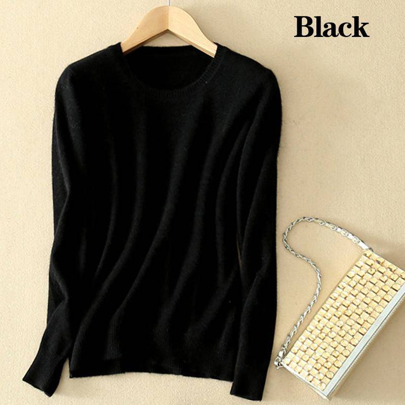 Gemütlicher Strickpullover für Damen, Kaschmirpullover, Rundhalsausschnitt, Fuzzy Slim Fit, rot-schwarze Wolle 3XL schwarz von Joom DACH