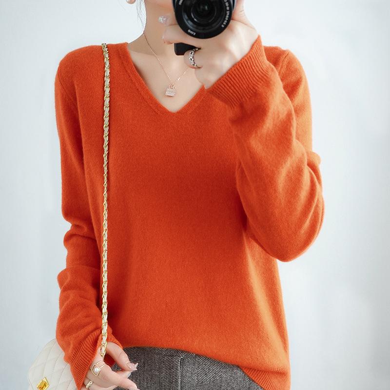 Gemütlicher Strickpullover für Damen, Kaschmirpullover, V-Ausschnitt, flauschiger Slim-Fit-Pullover XXXL orange von Joom DACH