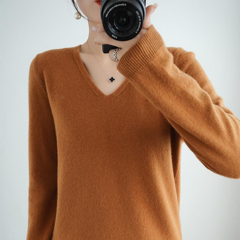 Gemütlicher Strickpullover für Damen, Kaschmirpullover, V-Ausschnitt, flauschiger Slim-Fit-Pullover XXXL von Joom DACH