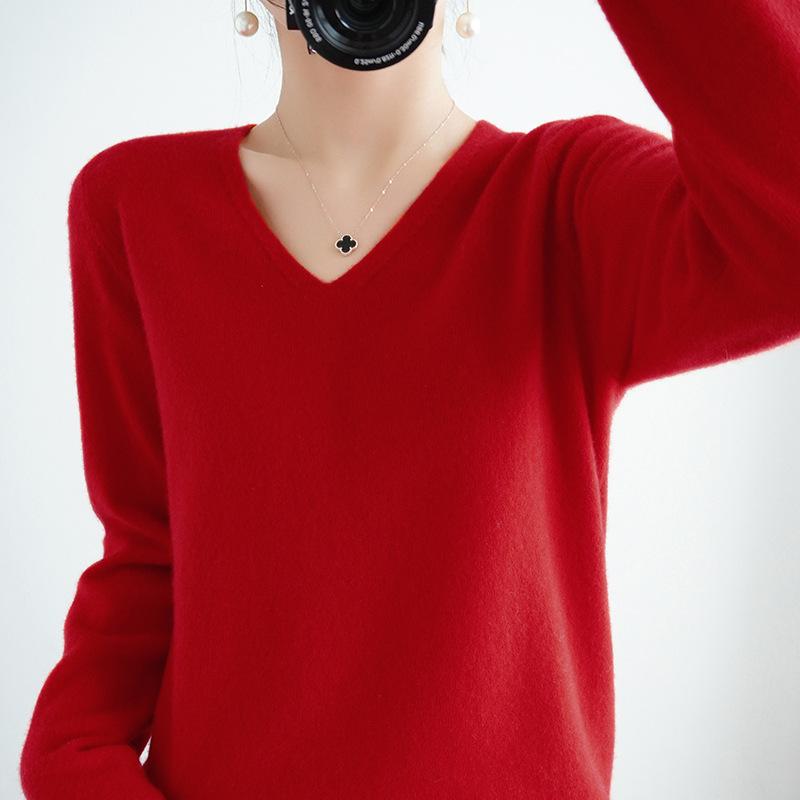 Gemütlicher Strickpullover für Damen, Kaschmirpullover, V-Ausschnitt, flauschiger Slim-Fit-Pullover XXXL rot von Joom DACH
