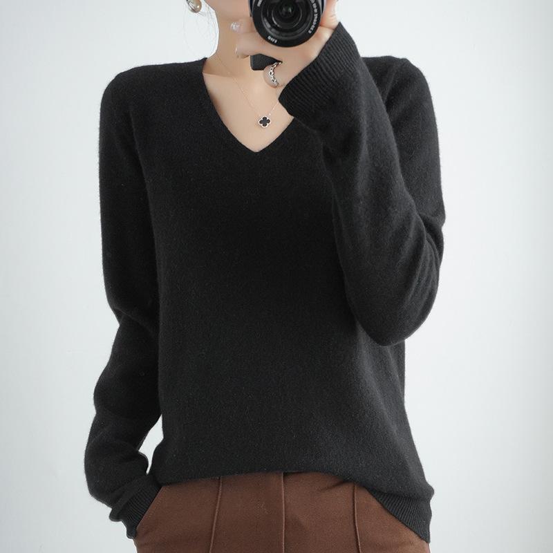 Gemütlicher Strickpullover für Damen, Kaschmirpullover, V-Ausschnitt, flauschiger Slim-Fit-Pullover XXXL von Joom DACH