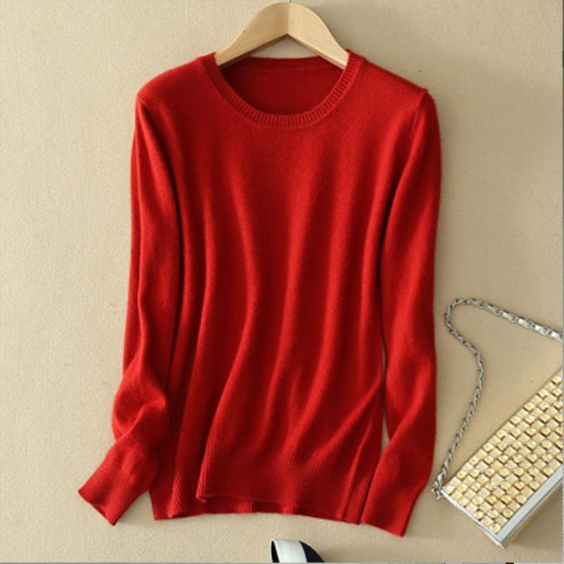 Gemütlicher Strickpullover für Damen, Rundhalsausschnitt, Fuzzy Slim Fit, rot-schwarzer Pullover L rostig rot von Joom DACH