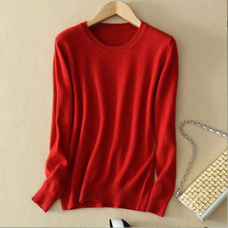 Gemütlicher Strickpullover für Damen, Rundhalsausschnitt, Fuzzy Slim Fit, rot-schwarzer Pullover L rostig rot von Joom DACH