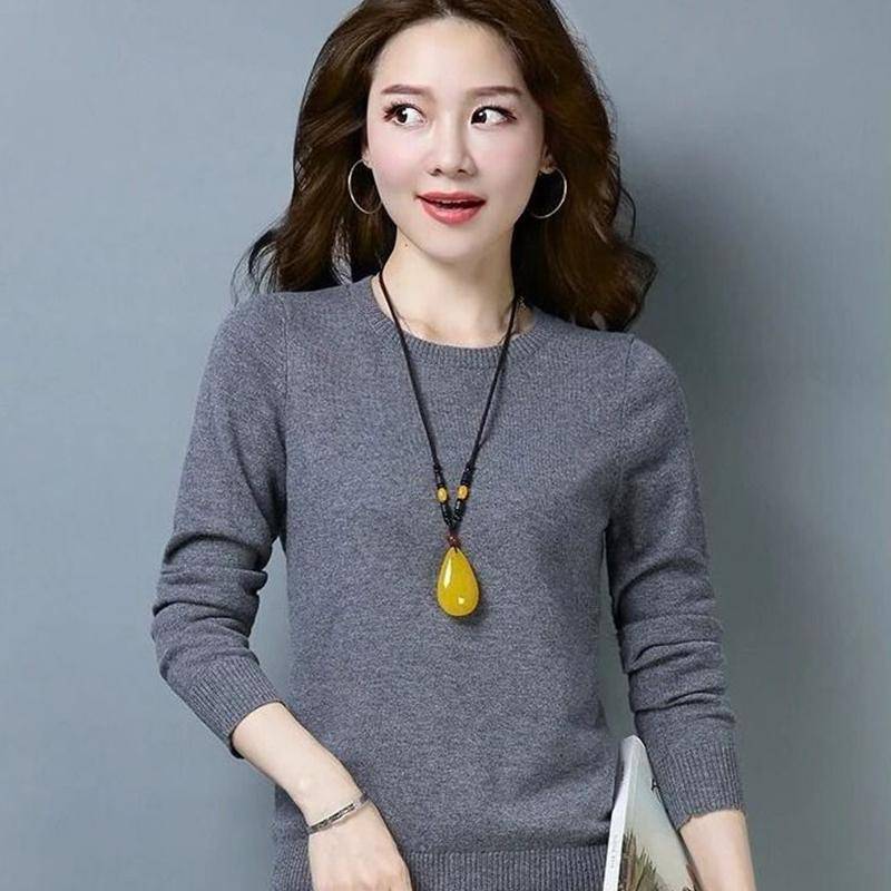 Gemütlicher Strickpullover für Damen, Rundhalsausschnitt, Fuzzy Slim Fit, rot-schwarzer Pullover XXXL dunkelgrau von Joom DACH