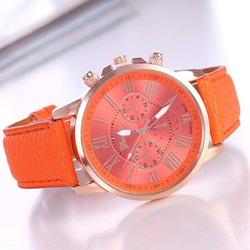 Genf Damen Quarz Uhr mit Lederarmband - Klassisch, Mehrfarbige Optionen Factory Direct Return orange von Joom DACH