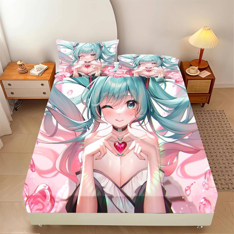 Genshin Anime Beauty Mikrofaser Bettlaken für Kinder, Spannbettlaken bis 30 cm Matratzenhöhe, Bettlaken mit Kissenbezügen 140x200cm von Joom DACH