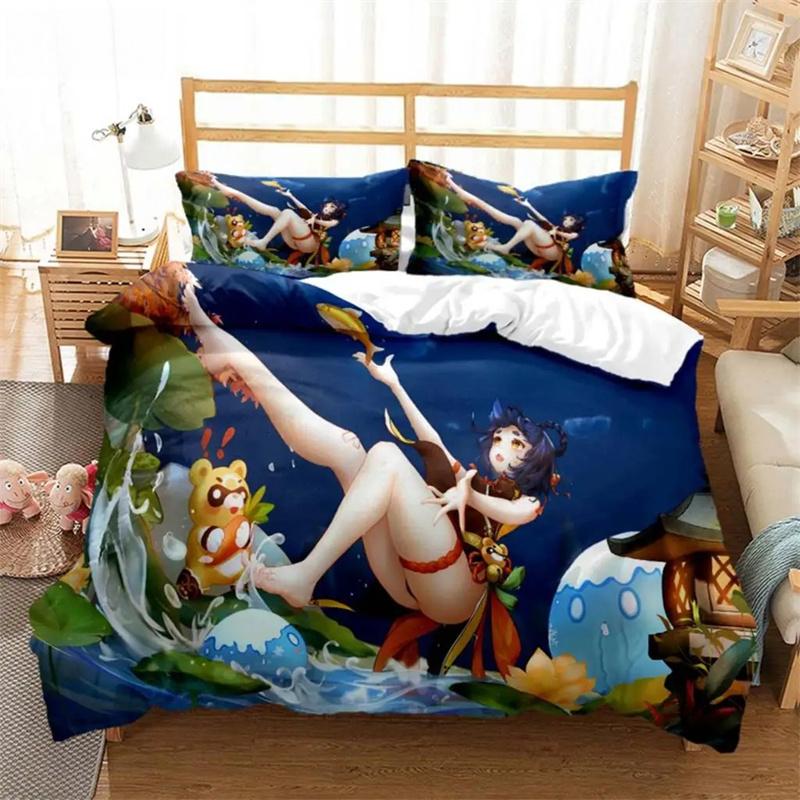 Genshin Impact Animation Cartoon Weich und Bequem Anpassbare Bettdecke Bettwäschesets Bettwäscheset Luxuriöser Bettbezug 70x133cm 2pcs von Joom DACH