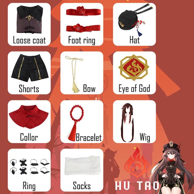 Genshin Impact Hutao Cosplay Kostüm Schuhe Uniform Perücke Chinesischen Stil Halloween Kostüme für Frauen Spiel Hu Tao XXXL von Joom DACH