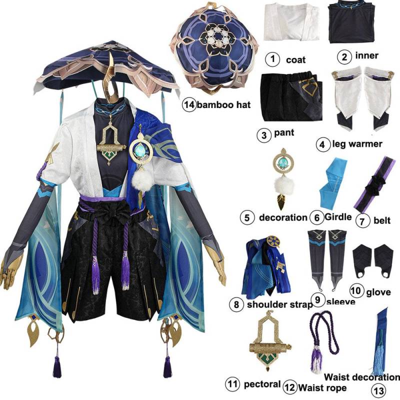 Genshin Impact Wanderer Scaramouche Cosplay Kostüm Balladeer Hut Perücke Uniform Kunikuzushi Halloween Karneval Party Kleidung Anime m von Joom DACH