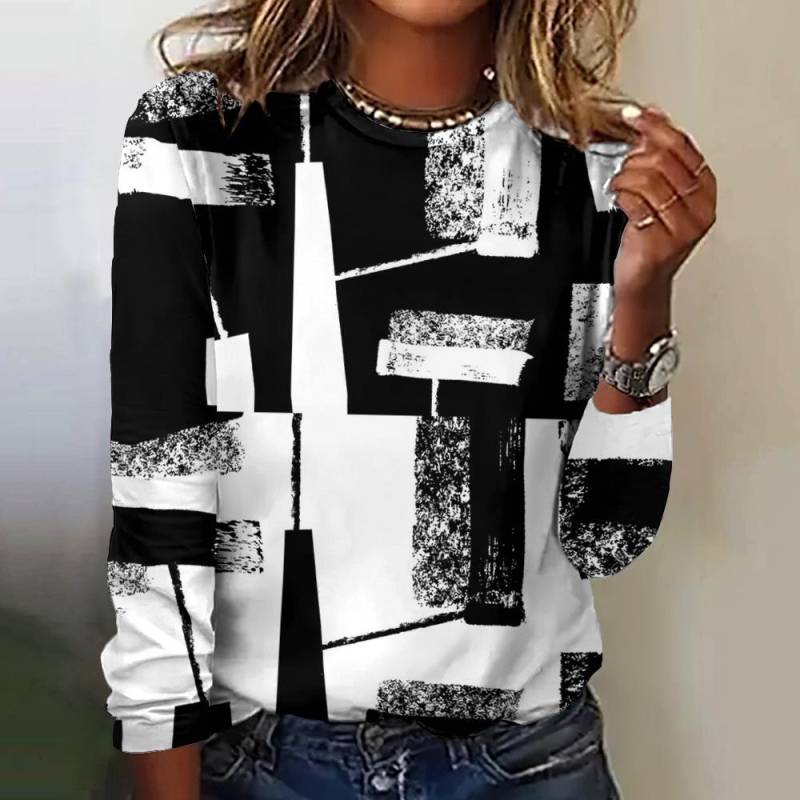 Geometrie Einfache Plaid Langarm T-shirts Herbst Mode Neue frauen T-shirts Casual Lose Frauen Kleidung Baumwolle O-ansatz Pullover 2XL von Joom DACH