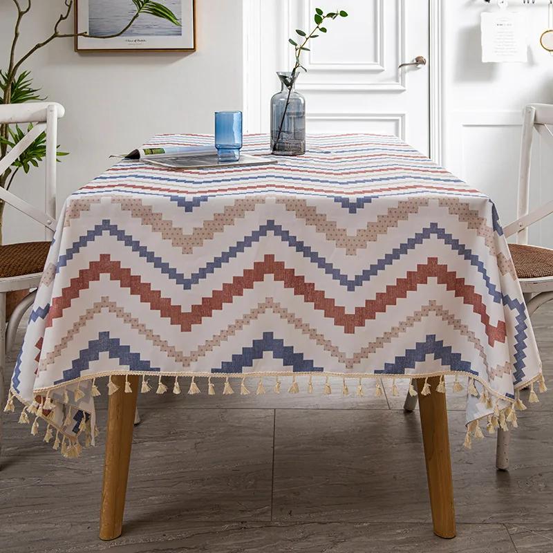 Geometrische Linien wasserdichter Streifen Tischdecke OiFabric Schreibtisch Tischdecke Matte Heimdekor Moderne Fransen Tische Tuch Wohnzimmer rectangle90x90cm von Joom DACH