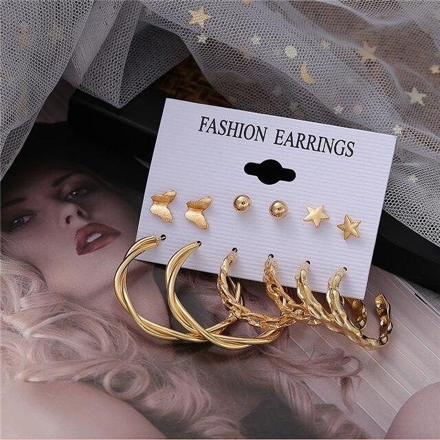 Geometrische Ohrstecker für Frauen, Bohemian-Stil, Vintage-Ohrringe, Set, weiblicher Modeschmuck 5312003 von Joom DACH