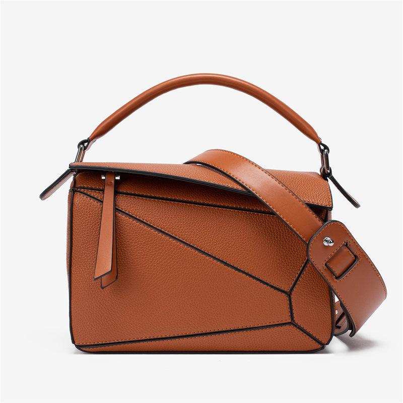 Geometrische PU Hand-Umhängetasche - Vielseitig, Leicht, Damen-Doktortasche mit großem Fassungsvermögen Large 24cm braun von Joom DACH
