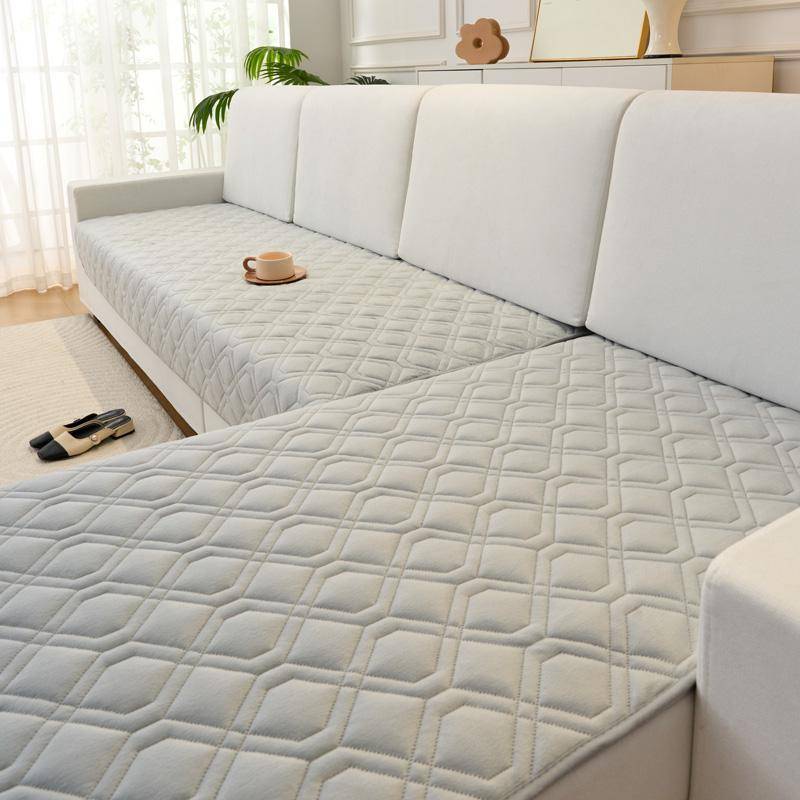Geometrischer Weicher Sofa Sitzbezug L-Form Haustiere Kinder Sofa Überwurf Anti-Katzenkratzer Ecksofa Handtuch Universelles Sitzkissen 70x180cm licht grau von Joom DACH