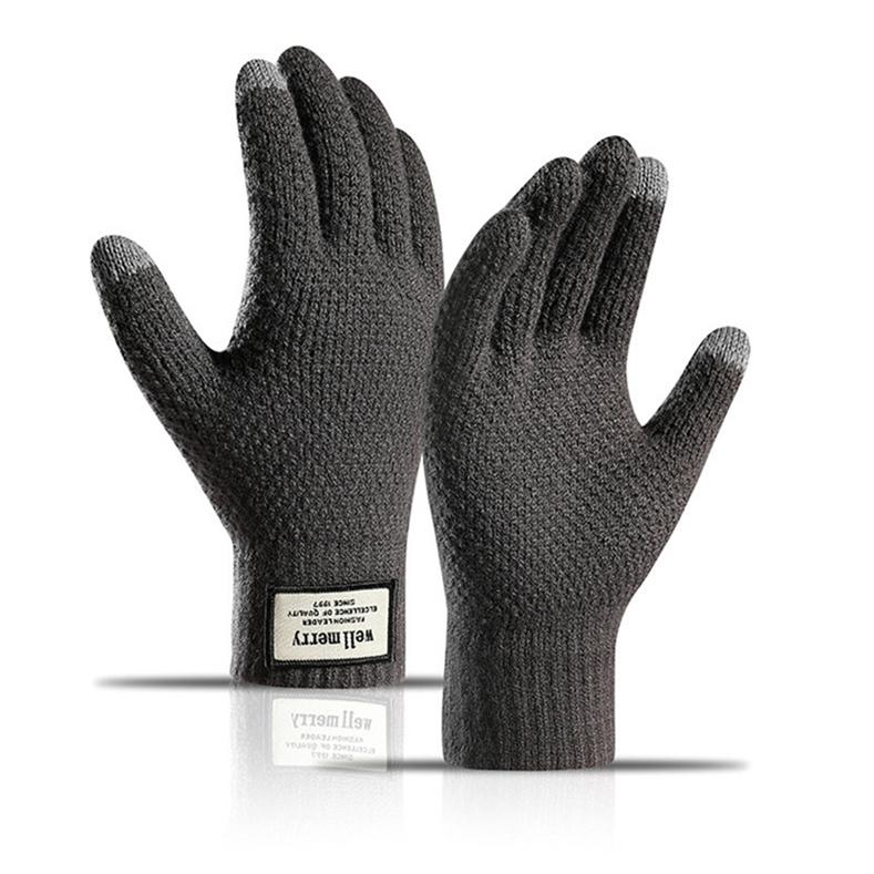 Gepolsterte, dicke Jacquard-Touchscreen-Handschuhe für Herren im Herbst und Winter dunkelgrau von Joom DACH