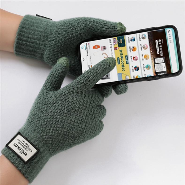 Gepolsterte, dicke Jacquard-Touchscreen-Handschuhe für Herren im Herbst und Winter dunkelgrüne von Joom DACH