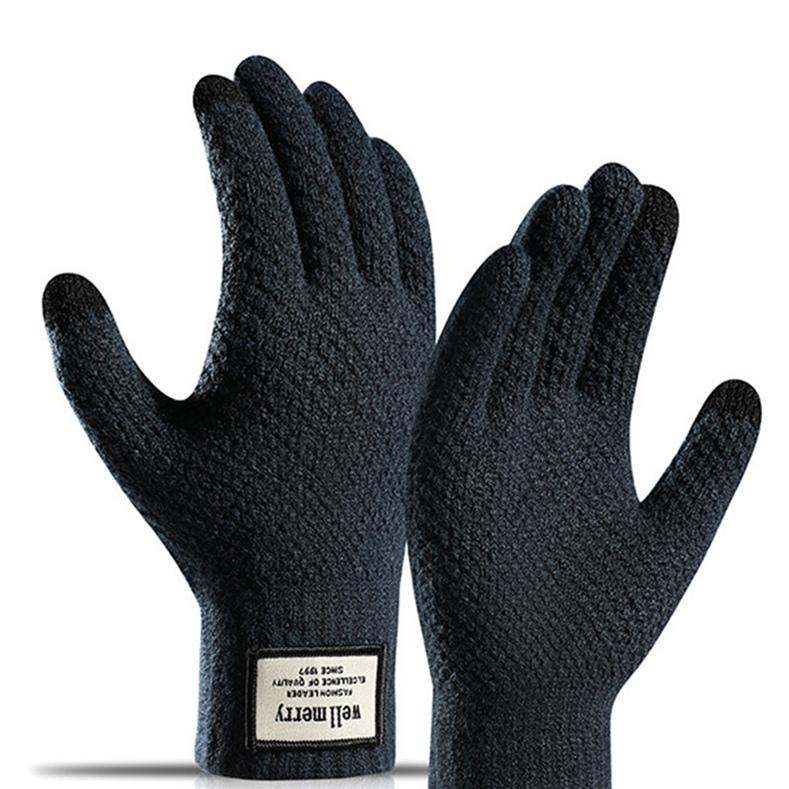 Gepolsterte, dicke Jacquard-Touchscreen-Handschuhe für Herren im Herbst und Winter navy blau von Joom DACH