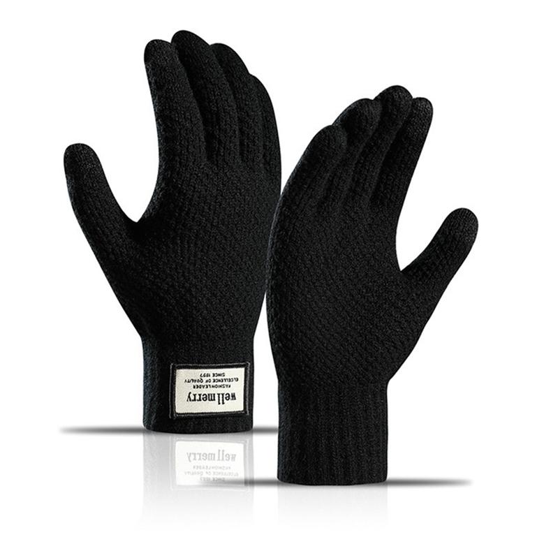 Gepolsterte, dicke Jacquard-Touchscreen-Handschuhe für Herren im Herbst und Winter schwarz von Joom DACH