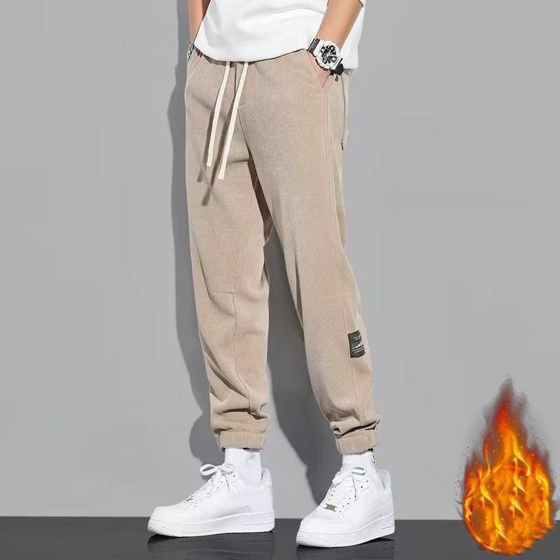 Gepolsterte und verdickte Jogginghose für Herren im Herbst und Winter, warme Hose aus Micro-Stretch-Cord mit mittlerer Taille S khaki von Joom DACH