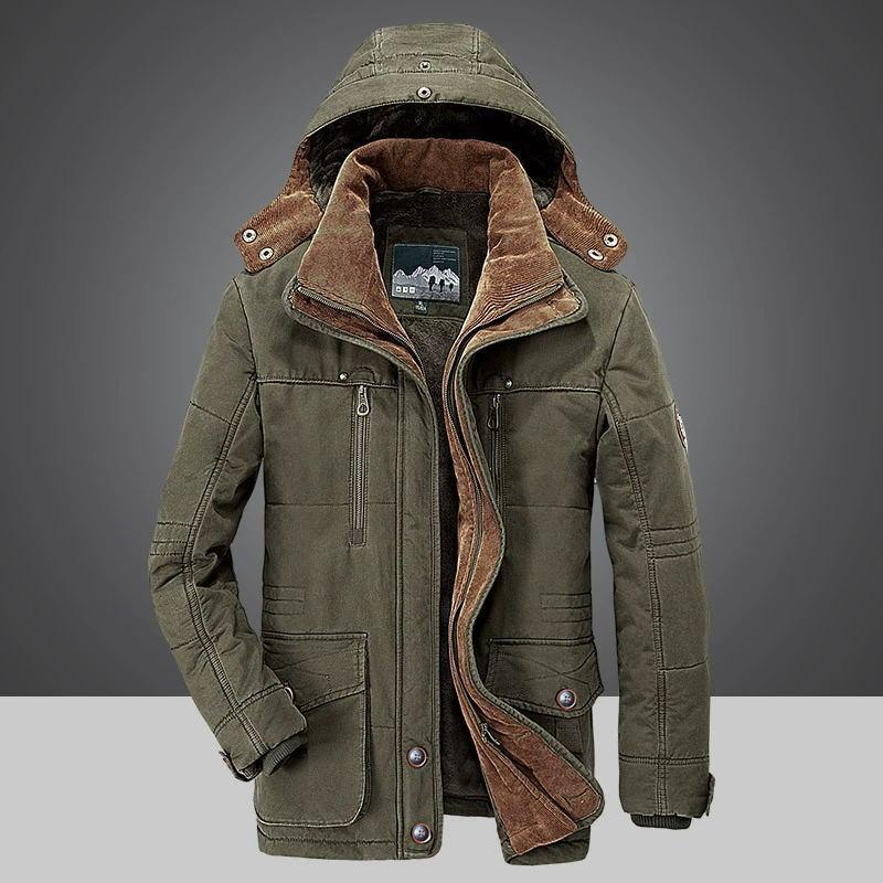 Gepolsterte und verdickte warme Winterjacke für Herren in Übergröße, für mittleres und älteres Alter, Oberteile mit mehreren Taschen und mittlerer Länge 6XL grün von Joom DACH