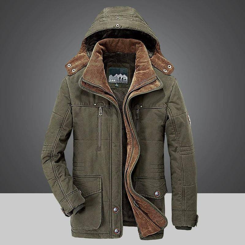 Gepolsterte und verdickte warme Winterjacke für Herren in Übergröße, für mittleres und älteres Alter, Oberteile mit mehreren Taschen und mittlerer Länge 6XL grün von Joom DACH