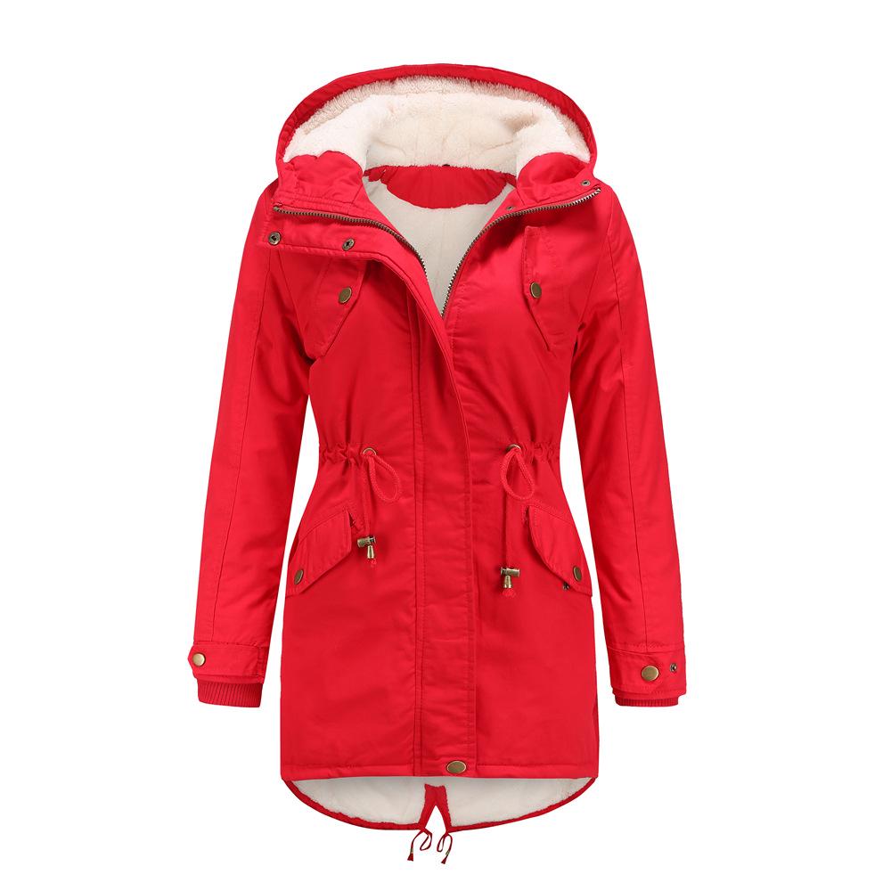 Gepolsterter Damenmantel für Herbst und Winter, lässiger Damen-Parka mit Kapuze, verdickte, mit Baumwolle gepolsterte Jacken, Mantel S rot von Joom DACH