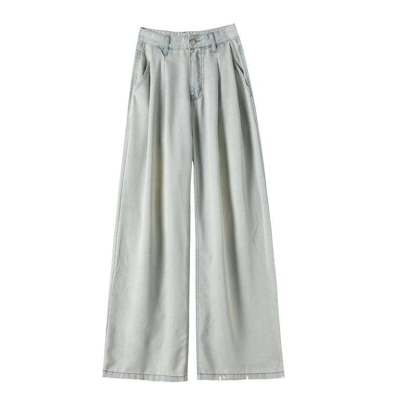 Gerade Bein Tennis Soft Jeans für Damen Sommer Dünn Hohe Taille Locker Schlankes Design Eisseide Weitbein Schwebende Hose XXL von Joom DACH