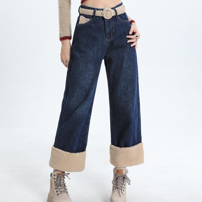 Gerade Hose für Damen im Herbst und Winter Neun Verteilungsgürtel Schmale Weite Jeans für Damen im Herbst und Winter 2XL von Joom DACH