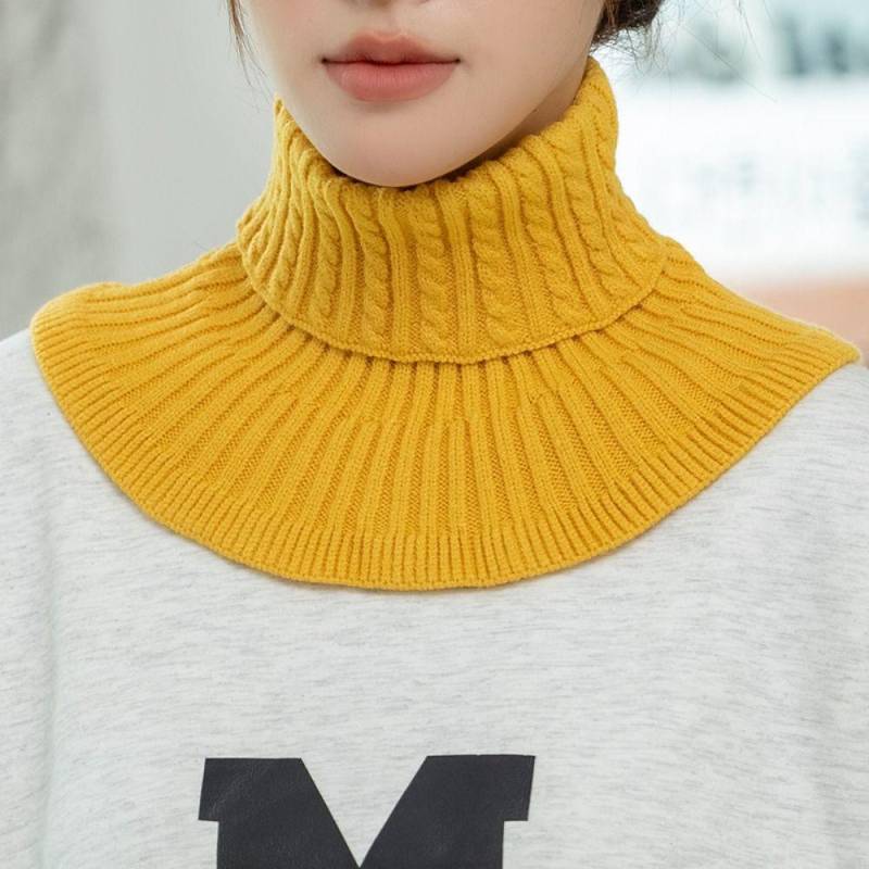 Gerippter Strick-Lätzchen, warmer Schal, Wollschal, abnehmbarer Rollkragenpullover, Fake-Kragen für Damen gelb von Joom DACH