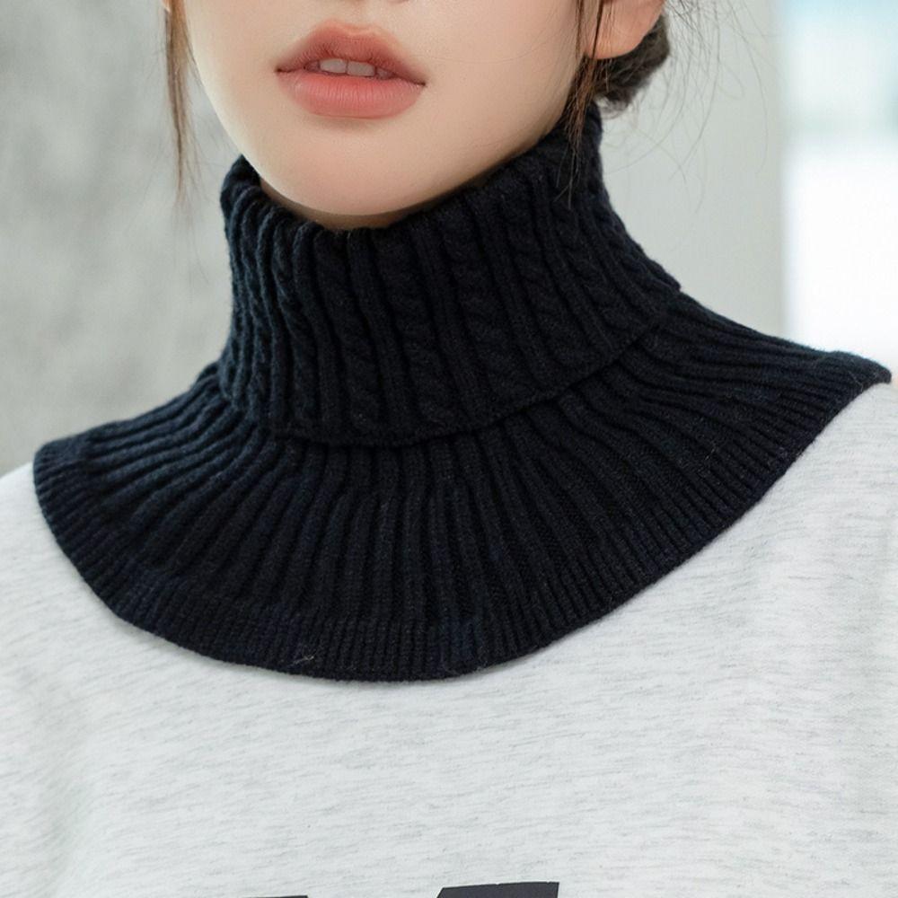 Gerippter Strick-Lätzchen, warmer Schal, Wollschal, abnehmbarer Rollkragenpullover, Fake-Kragen für Damen schwarz von Joom DACH