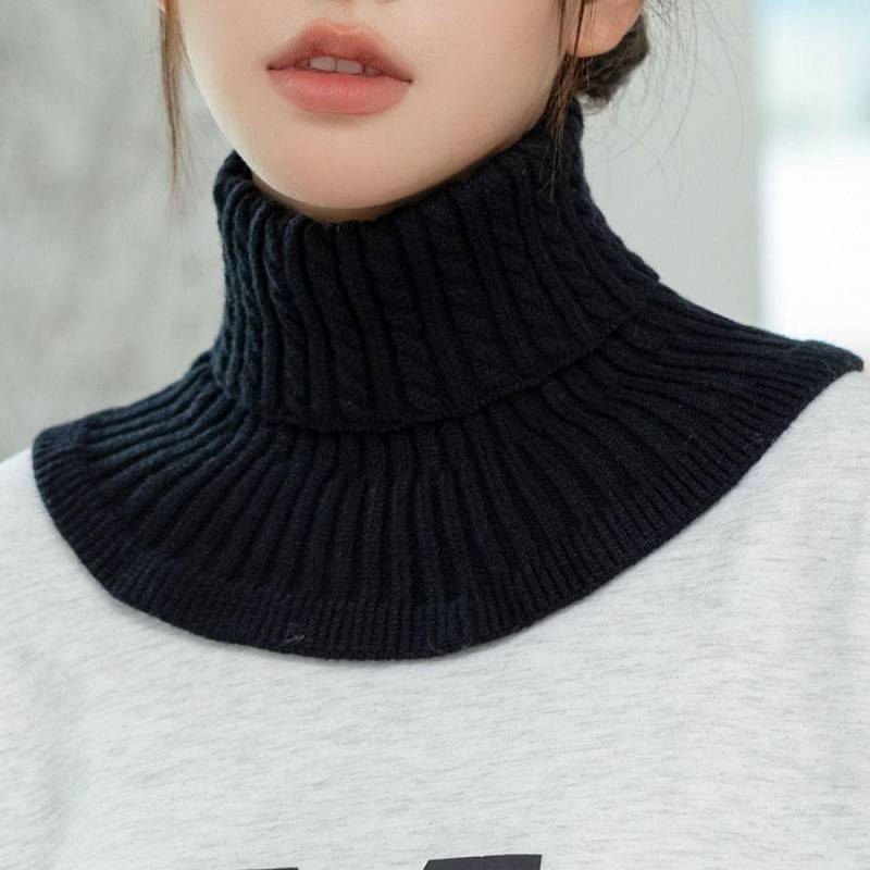 Gerippter Strick-Lätzchen, warmer Schal, Wollschal, abnehmbarer Rollkragenpullover, Fake-Kragen für Damen schwarz von Joom DACH