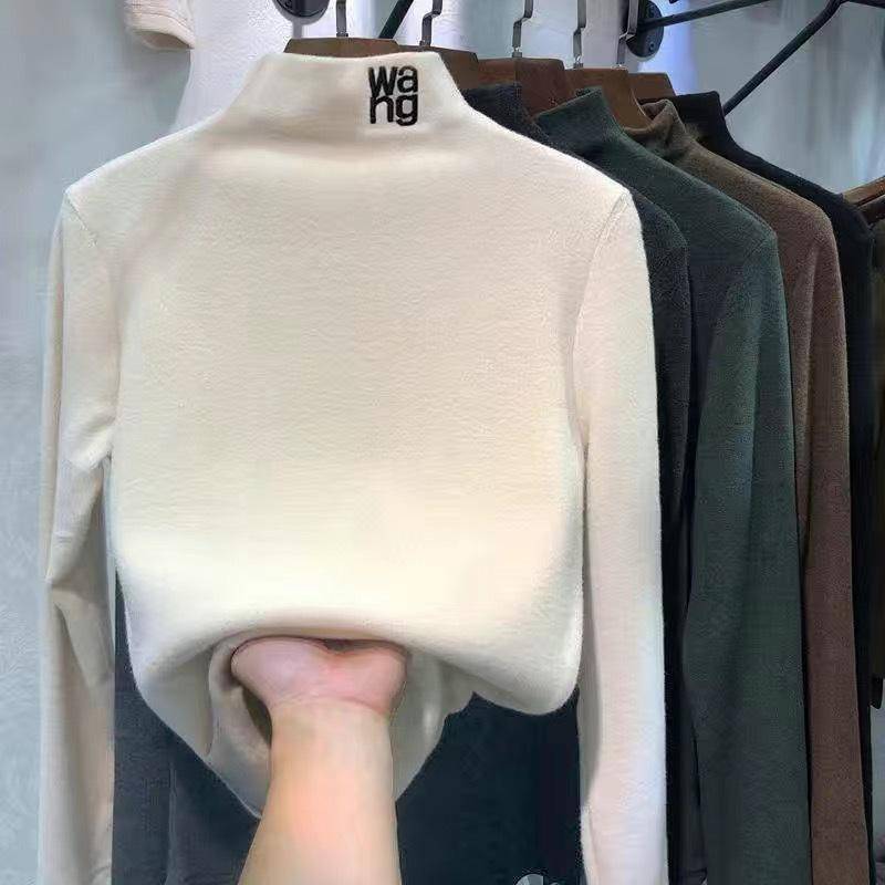 German Velvet Slim Fit Halbrollkragen Langarm Damen T-Shirt - Neu Herbst/Winter 2024 Koreanischer Stil 3XL apricot von Joom DACH