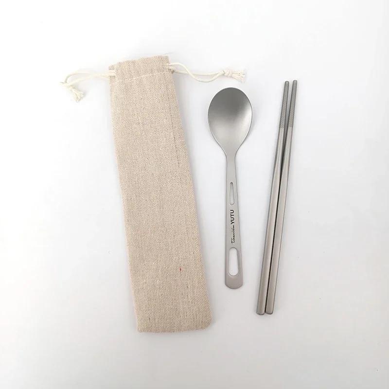 Geschirrset aus reinem Titan für den Außenbereich, für den Haushalt, mattiertes Messer und Gabel, Löffel, Stäbchen, für Reisen und Camping, tragbares Messer- und Gabelset von Joom DACH