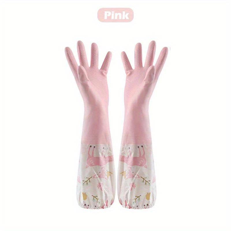 Geschirrspülhandschuhe Haushaltsarbeit Spleißen Ärmel wasserdichte Handschuhe Plüsch Gummiband Mund Gummihandschuhe M rosa von Joom DACH