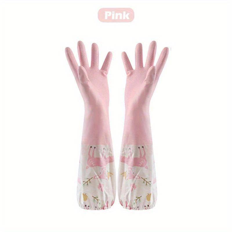 Geschirrspülhandschuhe Haushaltsarbeit Spleißen Ärmel wasserdichte Handschuhe Plüsch Gummiband Mund Gummihandschuhe M rosa von Joom DACH