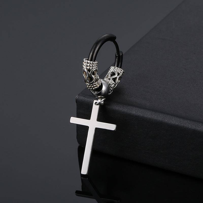 Geschnitzte Kreuz Creolen Edelstahl Punk Vintage durchbohrt Ohrschmuck für Frauen Männer von Joom DACH