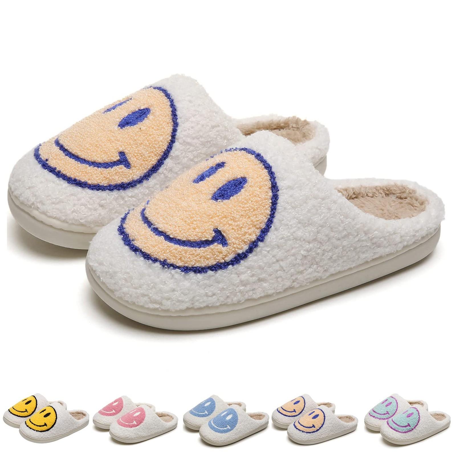 Gesichts-Hausschuhe für Kinder, Happy Face Hausschuhe, weicher Plüsch, warme Hausschuhe, rutschfeste Winter-Hausschuhe für Jungen und Mädchen 36 graue von Joom DACH