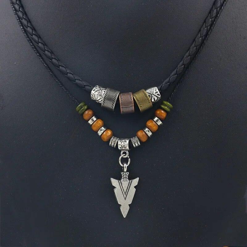 Gestapelte Kunstleder Seil Perlen Halskette Männer Vintage Layered Tribal Pfeil Anhänger Halskette Für Männer Schmuck Kragen Hombre von Joom DACH