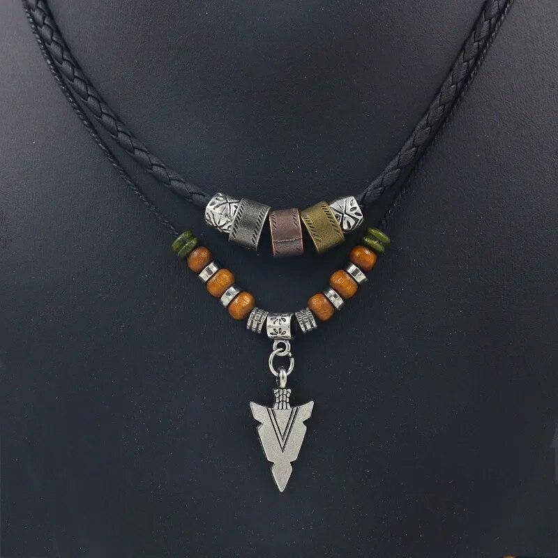 Gestapelte Kunstleder Seil Perlen Halskette Männer Vintage Layered Tribal Pfeil Anhänger Halskette Für Männer Schmuck Kragen Hombre von Joom DACH