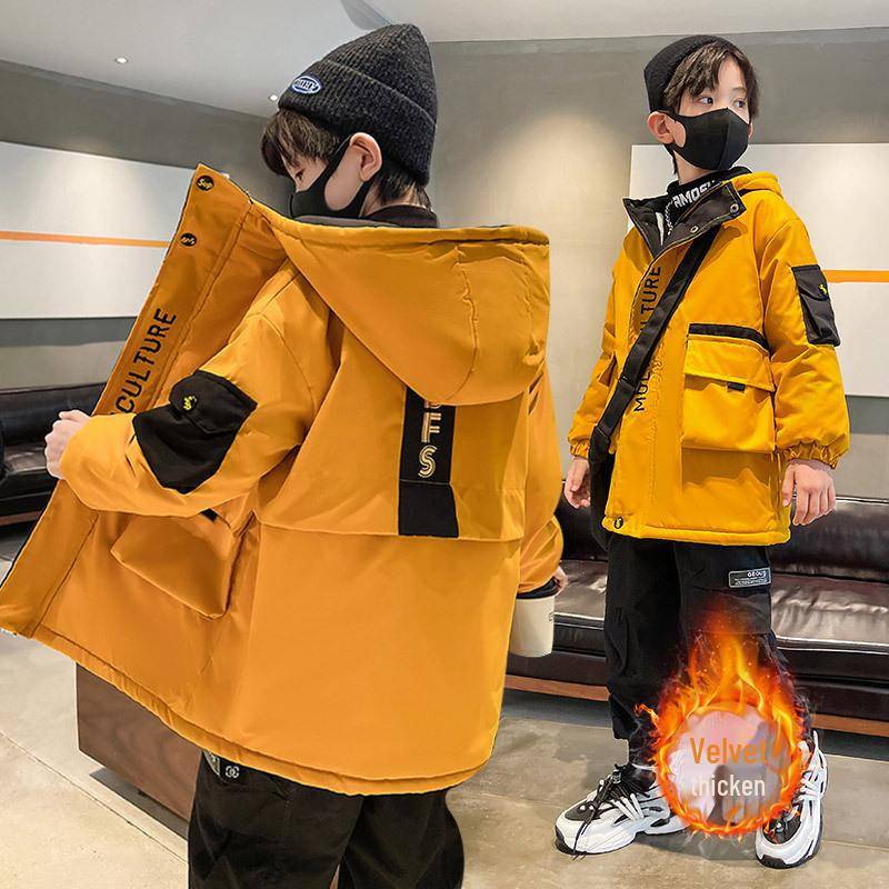 Gesteppte Kapuzenjacke für Jungen – Dicker, warmer, winddichter Mantel für Herbst und Winter 150 cm gelb von Joom DACH